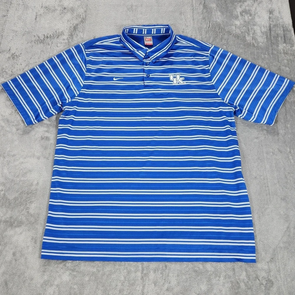 Kentucky Wildcats Shirt Mens 2XL Blue Stripe NCAA Basketball Nike Fit Dry Polo